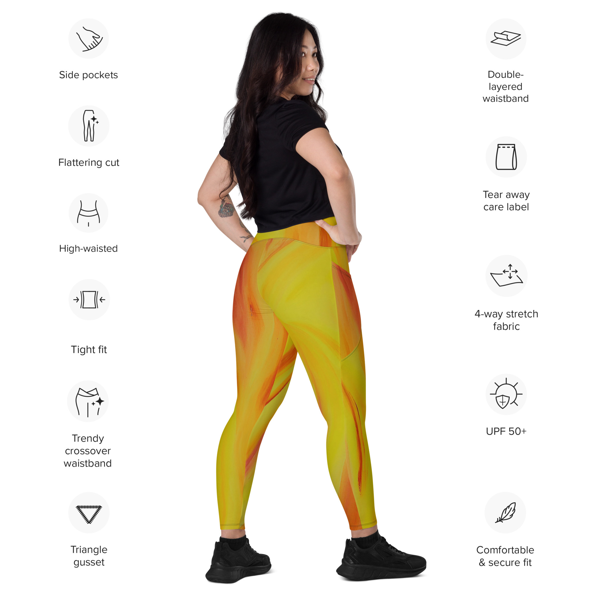 One of a Kind Crossover Leggings with Pockets in Citrus Colours - Untitled  Wearable Art